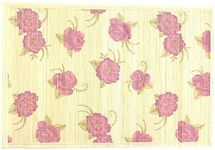 BambooMN Brand - Bamboo Slats Placemat With Fabric Border - Floral Print - 12" x 17.5" - Peony, 6 pcs