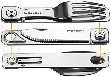 ROXON 3-in-1 Knife Spoons Fork With Case- Magnetic Folding Stainless Steel Camping Utensils Set - EDC Portable Lightweight Cutlery for Hiking Backpacking Travel Lunchbox Outdoor Silverware Essentials