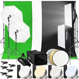 PIXETOOL Set Studio Fotografico - Softbox - Green Screen Con Supporto (3m x 3m) - Fondale fotografica - Godox – Lampada - Sfondo - Luce Fotografiche Per Video Foto - Fotografia Streaming Giochi Gaming