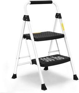 Soctone 2 Step Ladder, Folding Step Stool for Adults & Kids, with Handle, Wide Anti-Slip Pedal, Lightweight, Multi-Use for Household and Kitchen, 500lbs(227KG) Capacity Small Step Stool, White