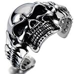 COOLSTEELANDBEYOND Heavy and Study Mens Stainless Steel Biker Skull Cuff Bangle Bracelet Silver Black Two-Tone Polished, 8 inch, Stainless Steel, not-applicable