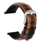 REZERO Watch Band, Vintage Oil Wax Leather Watch Straps 18mm 19mm 20mm 21mm 22mm 23mm 24mm 26mm Watch Belt for Men Women, Dark Brown+Silver Buckle, 22mm, Traditional,Vintage