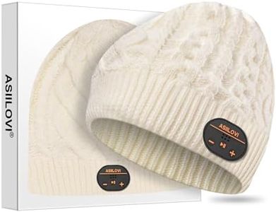 ASIILOVI Bluetooth Beanie for Women, Double-Layer Wool Lining Bluetooth Hat Beanie for Women/Girls/Teens/Family, 20hrs Playing, Gift Packaging for Christmas Stocking Stuffers Thanksgiving (02-White)