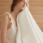 Bedsure 100% Cotton Blankets for Bed - Waffle Weave Blankets Twin XL Size, Soft Lightweight Woven Blankets for Summer, Ivory, 66x90 inches