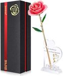 Sinvitron Gold Dipped Rose 24K Real Rose, Long Stem Gold Plated Rose with Stand, Romantic Gift for Her,Birthday Gifts for Her, 24K Golden Rose for Anniversary Valentines Day Mothers Day (Sweet Pink)