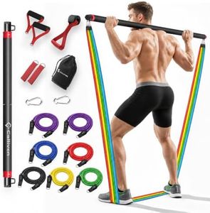 Calliven Portable Home Gym Resistance Bands & Bar Full Body Workout Adjustable Exercise Band Kit Gym Replacement System for Strength Training Home Fitness Equipment (Resistance Bands with Bar)