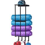 Camping Chair Wall Storage for Garage, Metal Camping Chair Storage Rack Wall Holder, Floating Shelf, 4 Hooks, Stainless Steel, Beach Chair Rack, Umbrella Holder, Garage Chair Organizer, Black