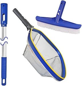 Poolvio Swimming Pool Cleaning Kit, 10" Pool Brush Head & 50'' Telescopic Aluminum Pool Pole with Pool Fine Mesh Aluminum Skimmer Net - Perfect for above Ground Pools, Spas, Hot Tub & Fountains