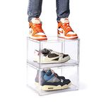 SNEAKARE Shoe Storage Organizer, Set of 2 Heavy-Duty Sneaker Box, Stackable Storage Box with Magnetic Closure, Easy, Clear, Plastic