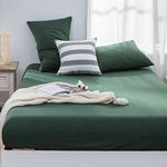 LIFETOWN 100% Jersey Knit Cotton Bed Sheet, Deep Pocket Sheet, 1 Fitted Sheet 2 Pillowcases, Wrinkle-Free Ultra Soft (Dark Green, King)