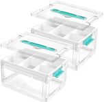 Vtopmart 24 QT Clear Plastic Craft Storage Box with Tray & Dividers, 2 Pack