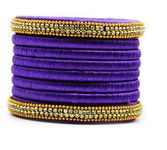 Silk Thread Rhinestone Bangles - Set of 8 Bangles purple