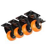 3 Inch Heavy Duty Plate Casters Swivel Caster Wheels with Safety Total Lock, 360 Degree Caster Total Capacity 1000lbs (pack of 4 Orange)