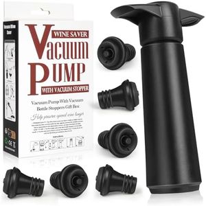 Rainaideng Wine Saver Pump with 6 Vacuum Stoppers，Wine Stopper, Wine Preserver, Wine Pump and Wine Vacuum Stopper are Black，Reusable Bottle Sealer Keeps Wine Fresh, Ideal Wine Accessories Gift