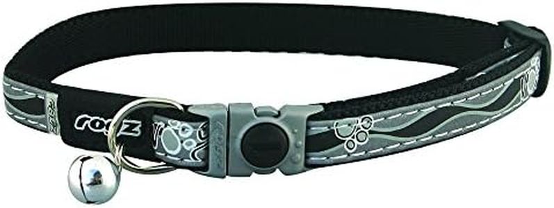 Rogz Reflective Cat Collar with Breakaway Clip and Removable Bell, Fully Adjustable to fit Most Breeds, Black Paw Design