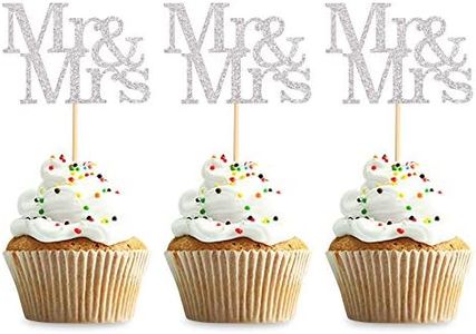 Keaziu 48PCS Sliver Mr & Mrs Cupcake Toppers Wedding Propose Cucpake Picks Bridal Baby Shower Party Decoration Supplies