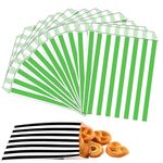 COSORO 100pcs 5x7'' Green Striped Paper Sweet Bags Candy Bags,Stripe Paper Bag for Sweet Treat Bag Party Bags for Kids Girls Boys Christmas Halloween Wedding Birthday Party Buffet Confectionery Stall