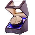 Lenway Double Watch Winder with Quiet Mabuchi Motor，Automatic Watch Winder Four Rotation Modes，Battery Operated or Ac，with Led Light,Watch Winder for Rolex，for Men and Women Watches