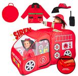 Kiddey Fire Truck Tent for Kids | Firetruck Play Tents with Sirens and Fireman Sounds for Girls, Boys, & Toddlers Gifts | Red Fire Engine Pop Up Playhouse with Costume | Indoor & Outdoor Baby Tent