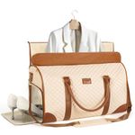 Garment Duffle Bags for Travel Large PU Leather Convertible Carry on Garment Bag for Women Weekender Bag with Shoe Pouch 2 in 1 Hanging Suitcase Suit Gifts for Women Beige