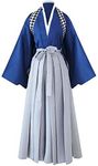 Wraith of East Unisex Japanese Hakama Pants Traditional Kimono Sportswear Hakama Aikido Kendo Uniform Martial Arts Samurai Costume (XXL, 11-Blue Top)