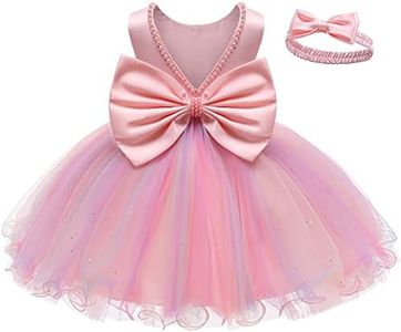 LZH Bebés Volante de Encaje sin Espalda con Tocado,Bowknot Vestidos de Flores Fiesta de Desfile Boda
