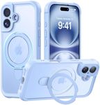 MOCCA Design for iPhone 16 Case with Magnetic Invisible Stand [Full Camera Protection] [Compatible with Magsafe] Military Drop Shockproof Translucent Matte Phone Case Cover 6.1",Light Blue