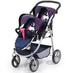 Bayer Design 26554AA Tandem, Twin dolls pram, Pushchair, Jogger, Unicorn, modern, adjustable handle, foldable, blue pink