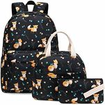 Fox Girls School Backpacks for Kids Teens, 3-in-1 School Bag Bookbags Set with Lunch Bag Pencil Case