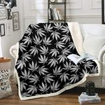 Marijuana Leaf Fleece Throw Blanket Cannabis Leaves Sherpa Blanket for Men Women Adults Marijuana Weed Leaf Botanical Plush Blanket Hemp Fuzzy Blanket for Sofa Bed Couch,Black,Gray,Double 60x79 Inch