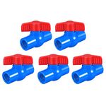 sourcing map Ball Valve, G1/2 Female Thread PVC Valve for Aquarium Setup, Sump Pump, Pool, Garden Sprinkler Blue Red 5Pcs