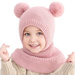 Rayson Winter Toddler Girl Boy Hat Knit Scarf Hat Fleece Pompom Hat Scarf Set for Baby Children 2-5 Years(Pink,One Size)