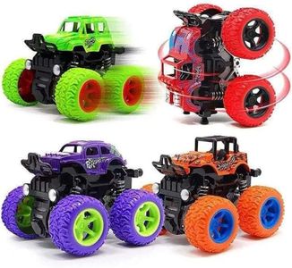 Monster Trucks Toy Set, 4-Pack, Pull Back Cars with Large Wheels, Assorted Colours (Pack of 4)
