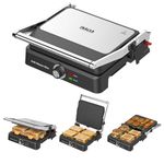 INALSA Sandwich Maker 2200W|Large Non-Stick Coated Cooking Surface|Oil Collector Tray|Dual Grill & Griddle Function|3-Step Plate Lock|Cool Touch Handle|2 Yr Warranty,4 Slice Plate,Grill Master Elite