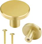 Vandicka 8 Pcs Solid Brass Knobs and Screws - Gold Cabinet Door Knobs & Drawer Pulls – Round Brass Handles for Kitchen Cupboard Dresser Wardrobe, 28 * 20 mm