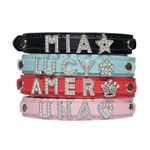 Personalised Dog Collar with Name Cat Collar Adjustable PU Puppy Collars for Small Medium Large Dogs (Pink, M(2CM*42CM))