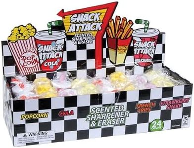 Raymond Geddes Snack Attack Scented Pencil Sharpener and Assortment Pencil Eraser (Pack of 24)