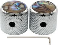 Musiclily Pro 1/4 Inch Steel Dome Abalone Top Universal Fitting Potentiometer Control Knob with Set Screw for Electric Guitar Bass, Chrome (Set of 2)