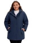 Womens Plus Size Softshell Jacket, Warm Windbreaker Coat with Hood Mid-length Winter Coat, Navy, 5X