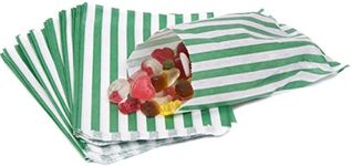 100 5" x 7" Striped Candy Sweet Paper Bags | Wedding Buffet Favour Cake Gift Pick n Mix Shop | Premium Quality UK Made (Green, Qty: 100 Bags)