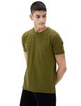 DAMENSCH Men’s Slim Fit Cotton-Elastane Blend Half Sleeve Casual T-shirt | Round Neck T-shirt Olive Green