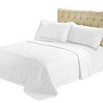 Royal Tradition Hotel - Queen -White-Checkered Quilted Wrinkle-Free Microfiber 3 Piece Coverlets Set 90x92