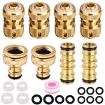 Abimars 8 Pack Brass Garden Hose Tap Connector Kit for Join Garden Hose Pipe Tube, 2 Double Male Connector,4 Hose 1/2"End Quick Connect,2 Hose Tap Connector