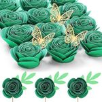 Mverse 3D Rolled Artificial Roses Paper Flowers, Mini Crafts DIY Gift Decorations for Custom Shadow Box Frame, Graduation Cap, Cake Topper (18 Pieces, Dark Green)