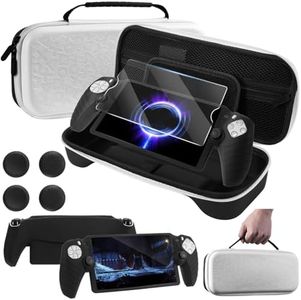 FUNLAB Accessories Bundle for Playstation Portal Case Compatible with Ps Portal Accessories Kit, Carrying Case for Ps5 Portal with Silicone Protective Cover, Screen Protector, 4 Thumb Grips - White & Black