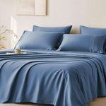 JELLYMONI King Sheet Sets Blue - 400 Thread Count 100% Cotton Sheets, 4 Pieces Silkly Sateen Cotton Sheet Set, Wrinkle Free Hotel Luxury Bedding