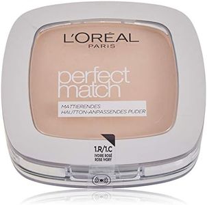 L'Oréal Paris Polvo compacto mate con SPF 8, incluye espejo y esponja, Perfect Match Polvo, n.º 1.R/1.C Rose Ivory, 9 g
