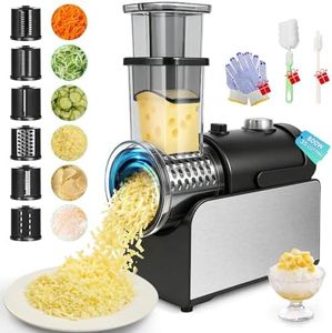 6-IN-1 Electric Cheese Grater Stainless Steel 800W, [3S Efficient Cutting], Heavy Duty Electric Cheese Grater for Block Cheese, Parmesan, Vegetable, Ice Shave（Silver）