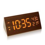 Hinrey Digital Alarm Clock for Bedrooms - 6 Levels Dimmer, 2 Alarm Settings, Weekday/Everyday Mode, 12/24H, Temperature & Humidity Display LED Clock for Heavy Sleepers for Travel, Office (Brown)