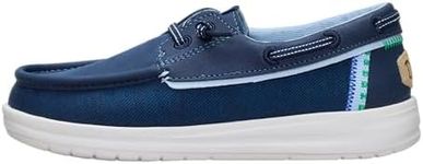 HEYDUDE Boy's Youth Wells Classic Slip On Shoe, Navy Size 5 | Lightweight Easy On Kids Shoe with Elastic Laces